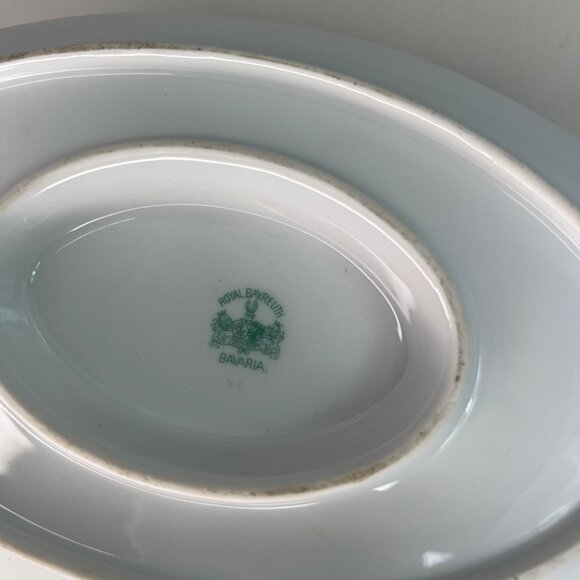 VTG Royal Bayreuth Bavaria Gravy Boat W/ Attached Plate Gold Trim Floral - Picture 10 of 13